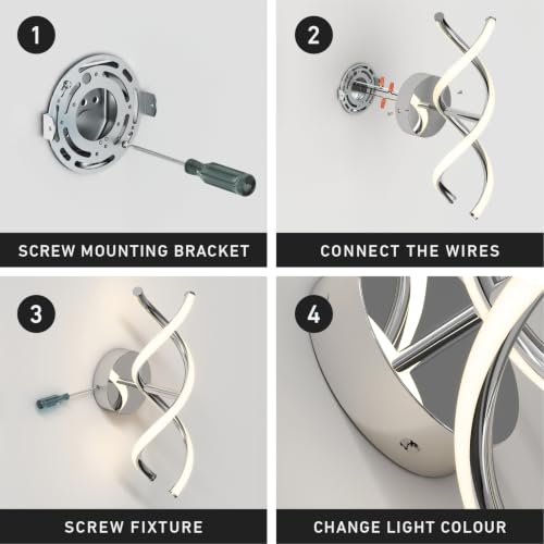 artika DNA 12W LED Modern Wall Sconce Light, Chrome Finish, Ideal for Bathroom, Living Room, Bedroom, Hallway - 850 Lumens, 3500 Kelvin, Made of Aluminum, No Bulb Required by artika - Used condition - Image 7