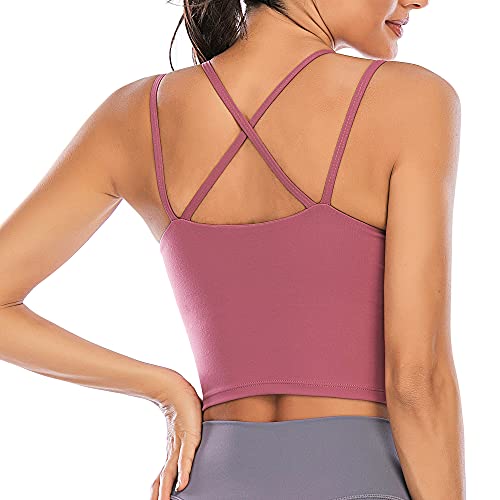 Vorcy Womens Padded Sports Bra Fitness Workout Running Camisole Crop Top With Built In Bra Pink #TOP2