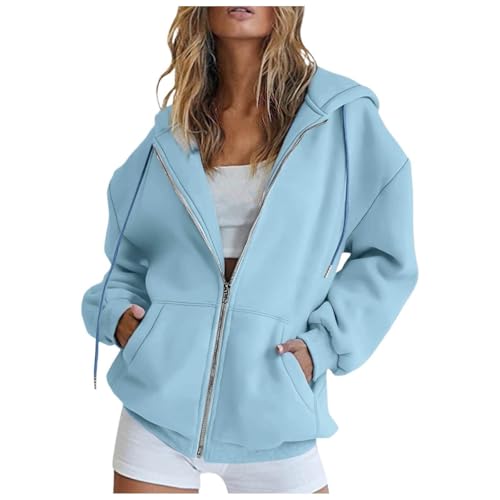 Yubenhong Mujer Sudadera con Capucha Mujer Chaqueta Chándal con Cremallera Capucha Sweatshirt Manga Larga Casual Abrigo Deporte para Primavera Otono Cárdigans Ropa (Sky Blue #2, M)