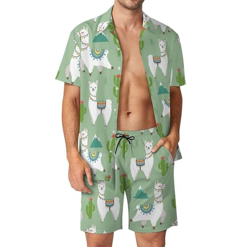 Chemise Hawaïenne Homme Alpaga Cactus Ensemble de Plage Idéal pour vos Vacances d'Été