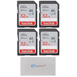 SanDisk 32GB Ultra SD Memory Card (4 Pack) SDHC UHS-I Card 120 MB/s Class 10 (SDSDUN4-032G-GN6IN) Bundle with (1) Everything But Stromboli Micro Fiber Cloth