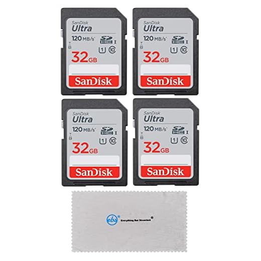 SanDisk 32GB Ultra SD Memory Card (4 Pack) SDHC UHS-I Card 120 MB/s Class 10 (SDSDUN4-032G-GN6IN) Bundle with (1) Everything But Stromboli Micro Fiber Cloth