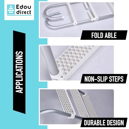 Edou Direct Swimming Pool Ladder - Aluminum 3-Step Pool Stair with Collapsible Design - Heavy-Duty Dock/Boat Ladder - Easy to Assemble - Extra Wide Telescoping Steps - 21\" x 16\" (White) - Thumbnail 6