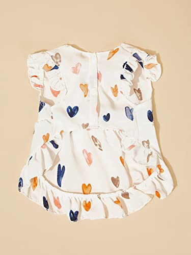 Qwinee Cute Heart Print Cat Dress Bowtie Ribbon Kitten Dress Ruffle Trim Princess Skirt For Small Medium Dog Puppy White S #TOP4