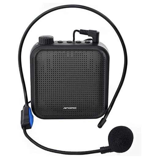 QINGTIAN Amplificador de Voz,Sistema de PA Recargable de 12 vatios (1200 mAh) con micrófono con Cable para Maestros,guía turístico y más (Negro/Rojo)