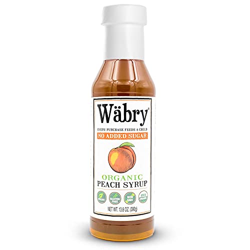 Image of Wabry Organic Peach Syrup No Added Sugar - 13.8oz (390g), Sweetened with Stevia & Erythritol, Natural Fruit Syrups for Drinks, Pancakes, Shaved Ice & Ice cream, Vegan Non-GMO, Dye-Free Snow Cone Syrup