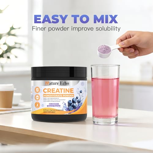 Image of Creatine Monohydrate Powder - Blueberry - 30 Servings | 5g of Creatine Monohydrate - Supports Muscle, ATP Production, Energy, Strength - Vegan, Gluten Free