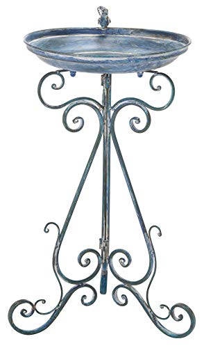 SAFAVIEH Outdoor Collection Ashlan Antique Blue Victorian Scroll Iron Garden Patio Backyard Charming Bird Bath