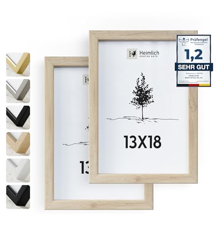 Heimlich® - Marco de fotos - 13 x 18 cm, madera de roble, paquete de 2 - Marcos de fotos medianos con cubierta de plástico - Para montaje en pared o sobremesa