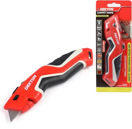 Dekton Carpet Knife Heavy Duty Razor Blade Utility Knife for Cutting Carpets Vinyl and Flooring Materials | Ergonomic Soft-Grip Handle | Quick Blade Change | Ideal for DIY and Professional Use