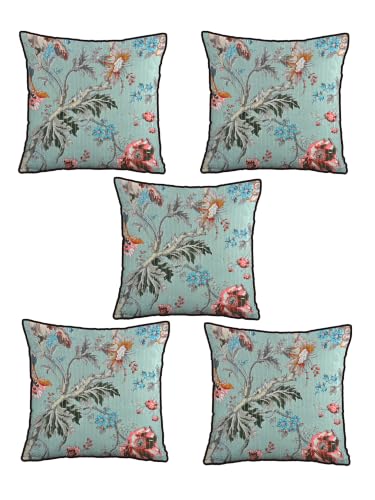 Image of Pure Cotton Quilted Cushion Cover 16x16 Inch | Anokhi Print Decorative Throw Pillow Cover | Soft Cotton Sofa Cushion Cover with Hidden Zipper | Living Room Bedroom Home Decor
