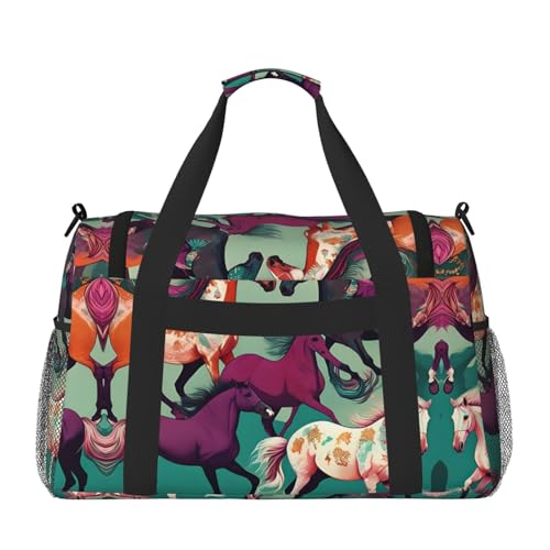 Sac de sport noir avec imprimé différents types de chevaux One Size