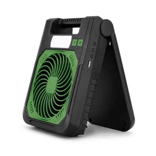 Image of AARKRI SALES Solar Camping Fan with LED 10400mAh Rechargeable Battery Powered Portable Outdoor Fan for Travel Emergency 4 Speeds 3 Brightness Settings USB Power Bank for Phone Charging (Side LED)