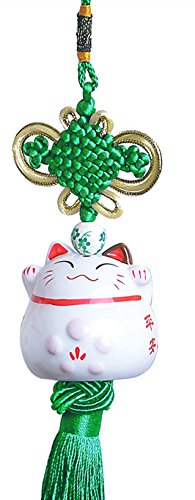 Maneki Neko Pendentif - Feng Shui Colgante afortunado japonés del gato de calicó de China (verde) Cover