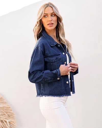 luvamia Jean Jacket Women Trendy Oversized Denim Jacket Raw Hem Long Sleeves Fashion Casual Jackets Shacket with Pockets3