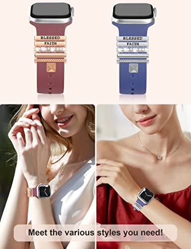 Jr.dm Silver Watch Band Charms With Glitter Decorative Rings Loops, Compatible With Apple Watch 38Mm 40Mm 41Mm 42Mm 44Mm 45Mm Metal Diamond Charms For Smart Watch Strap Accessories For Iwatch Series 8 7 Se 6 5 4 3 2 1 (No Band) #TOP6