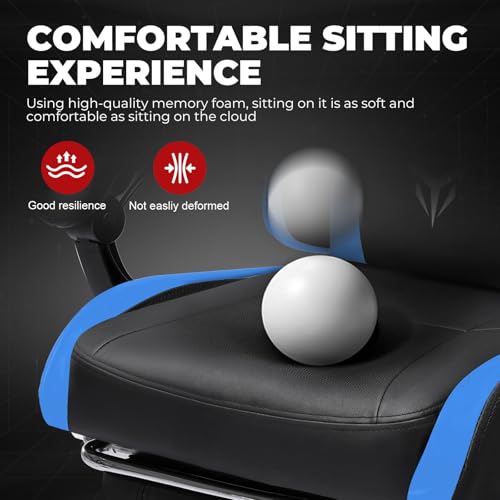 Image of GTPLAYER Gaming Chair High Back Computer Chairs with Foot Rest for Adults, Ergonomic Height Adjustable Recliner Chair 300lbs with Linkage Armrest and Lumbar Support for Home Office, Blue