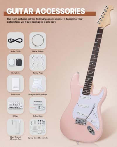 Image of Leo Jaymz DIY ST Style Electric Guitar Kits,Spray-painted Mahogany Body,Laurel Wood Fingerboard and Maple Neck, including all Components (ST-Light Pink)