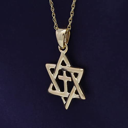 AFFY Star of David with Cross Pendant Necklace, 14K Gold Over Sterling Silver Jewish Christian Interfaith Jewelry Gift for Women with 18" Chain4