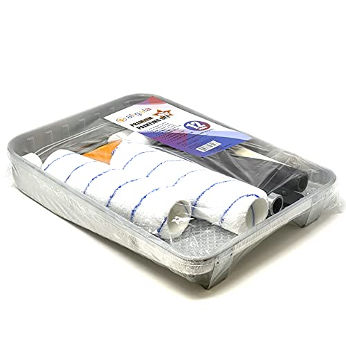 Allgala Paint Roller Kit 12-Piece Premium with Roller Frames, Covers, Steel Tray, Brush, Mixer, Masking Tape etc - TH10302