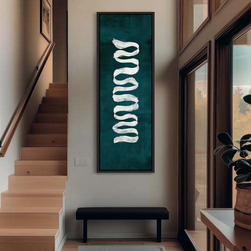 Toile verticale bleu sarcelle déco murale géométrique verte moderne 30x90cm