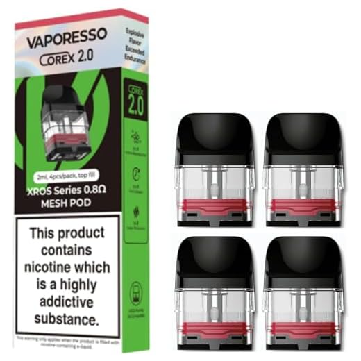 Vaporesso Xros Corex Pods Top Fill Compatible with Vaporesso Xros 4, Xros Pro, Xros Mini, Xros 3, 2ml Capacity, 0.8 ohm Mesh Coil, Pack of 4