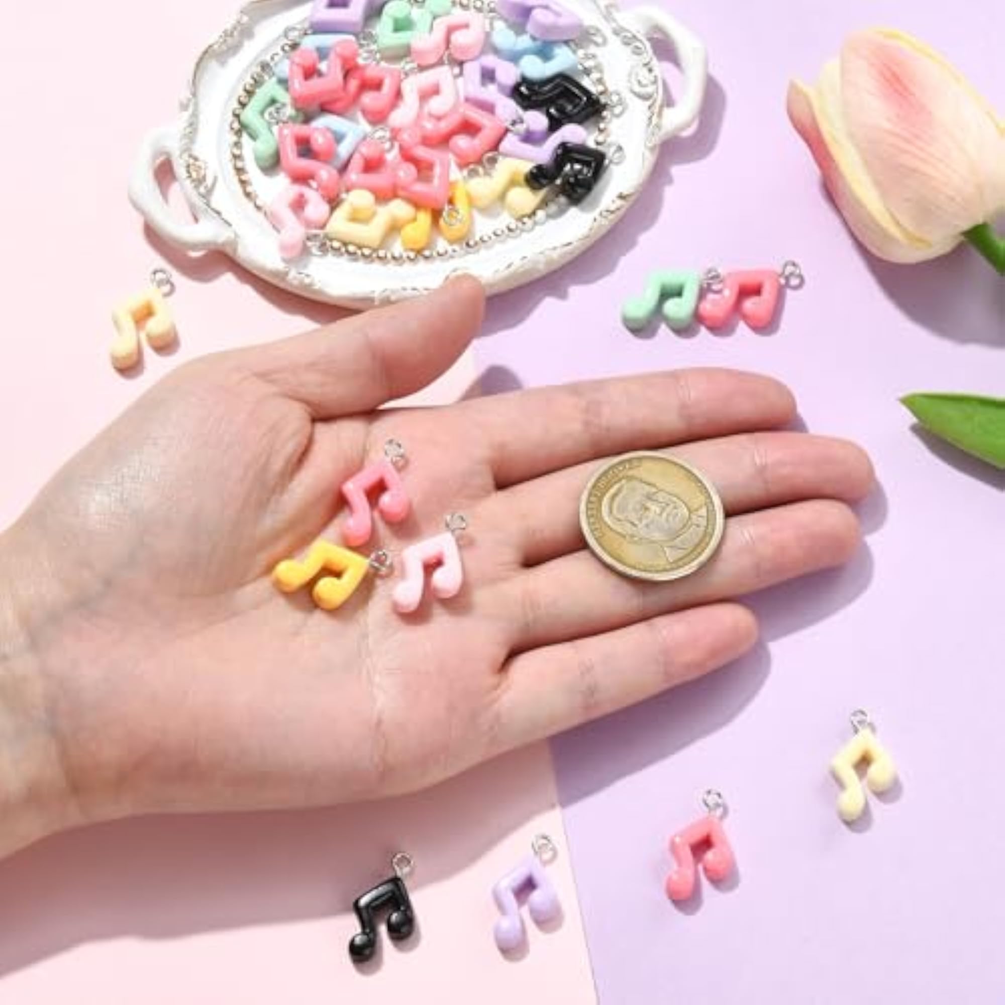 40Pcs Mixed Colors Opaque Resin Musical Notes Charms for DIY