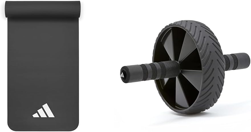 【セット買い】adidas(アディダス) フィットネスマット/ヨガマット 10mm グレー 幅広 軽量 コンパクト キャリーストラッ