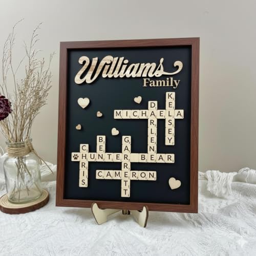 Personalized Crossword Family Names Scrabble Wooden Home Decor, Custom Scrabble Puzzle Family Names Sign Wall Decor, Birthday Gift for Grandma Mama, Nana Gifts from Grandkids for Mother's Day