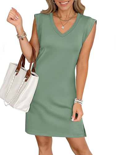 Image of ANRABESS V Neck Sleeveless Dress for Women | Mini Split Sundress, Business Casual Beach Vacation, 2026 Summer Outfits with Pockets