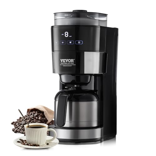 Image of VEVOR Coffee Maker with Grinder, 8 Cup Programmable Coffee Machine, Grind and Brew Coffee Maker with 3 Brew Strength Control, Reusable Filter, Removable Water Tank, for Home Office Restaurant