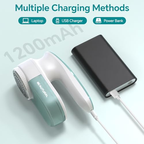 Image of BEAUTURAL Fabric Shaver and Lint Remover, Rechargeable Sweater Defuzzer with 2 Speeds, 1 Replaceable 6-Leaf Blade, Remove Fuzz, Lint Balls, Pills, Bobbles for Clothes and Furniture