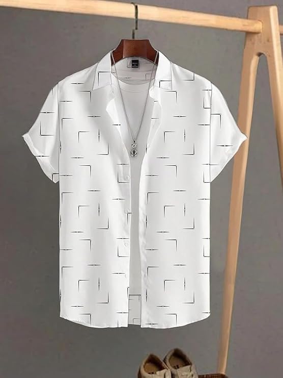 Image of Men's Striped Slim Fit Half Sleeves Stratchable Printed Shirt