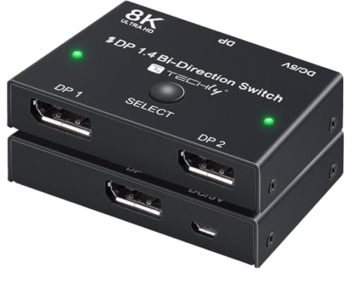 Conmutador DisplayPort 8K bidireccional DP1.4 con chasis negro y selector de señal integrado