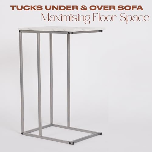 OHS White End Table C Shape, Sofa Table Bedside Bedroom Living Room Coffee Table Over Sofa Metal Frame Storage Decorative End Tables Space Saver - Image 5