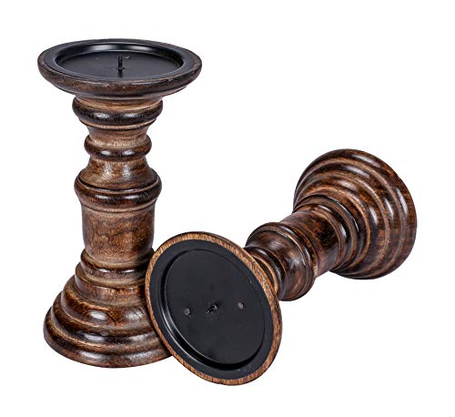 Candle Holder Stand Wooden, Candalbras, Candle Holders, Unity Candle Holders, Rounded Turned Colums, Country Style Idle Gift For Wedding, Party, Home, Spa -6 Inch Set Of 2 - Natural #TOP12