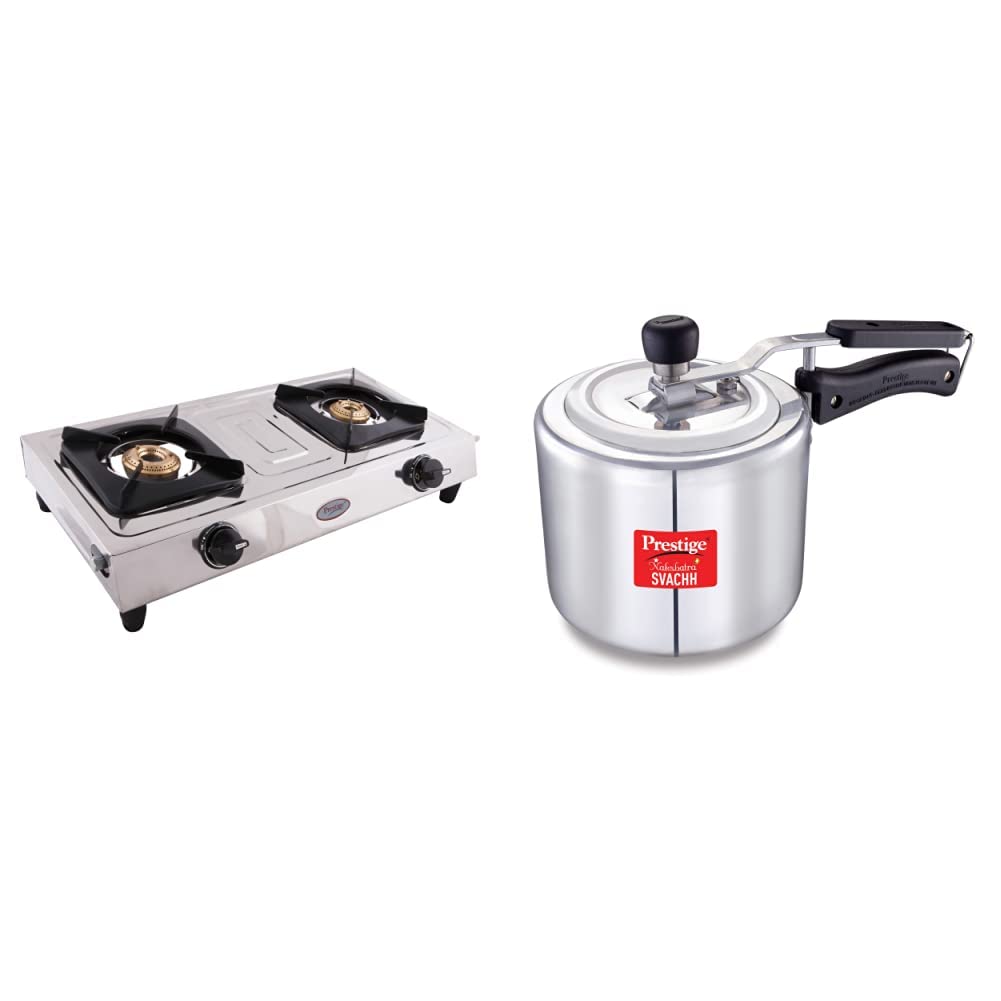 Prestige Star Glass Top 2 Burner Gas Stove, Manual Ignition, Metallic Silver and Nakshatra Plus Svachh 3 L Aluminum Straight wall Inner Lid Pressure Cooker Combo (B08KWHZ1BM) Amazon Price History, Amazon Price Tracker