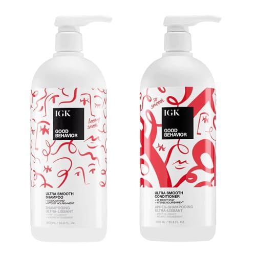 IGK Good Behavior Ultra Smooth Shampoo & Conditioner Set, 33.8 oz (2 Pack)