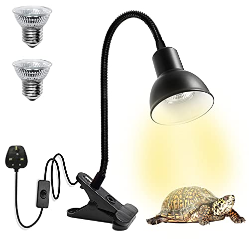 DoRight Tortoise Heat Lamp Basking Lamp, Reptile Basking Clamp Lamp with Holder Heat Spotlight with 2X25W UVA UVB E27 Bulb 360° Rotatable Clamp On Aquarium Heating Light for Turtle, Snake, Lizards