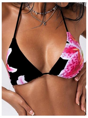 Verdusa Women's Leopard Print Triangle Halter Bikini Tops Floral Tie Back Swimwear Top4