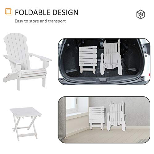 Outsunny 3-Piece Folding Adirondack Chair With Ottoman And Side Table, Outdoor Wooden Fire Pit Chairs W/High-Back, Wide Armrests For Patio, Backyard, Garden, Lawn Furniture, White #TOP5