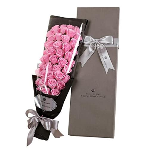 JUNYFFF 51 Stück Seifenrosen, Blumenstrauß, Ewige Blumen, Künstliche Rosenstrauß Mit Geschenk-Box, Valentinstag, Geburtstag, Hochzeit,Rosa Cover