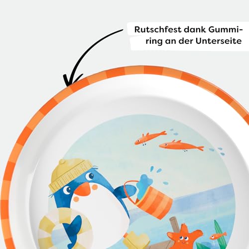 HABA Kinderteller Pinguin – Praktischer Melamin-Teller mit Pinguinmotiv – Rutschfest – spülmaschinengeeignet – Ab 12 Monaten – 2012441001
