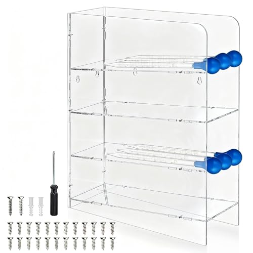 FOUR E'S SCIENTIFIC Acrylic Pipette Rack, Clear Counter Top Wall Mounted Pipette Stand with 4 Compartment Lab Holder for Laboratory Office
