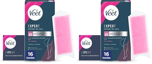Miniatura 8 de Veet Expert Bandas de Cera Fría Depilatoria para Depilación de Piernas y Cuerpo, con Manteca de Karité, 16 tiras (Paquete de 2)