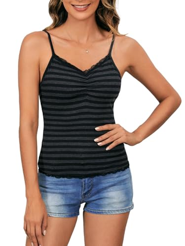 SOLY HUX Women's Y2k Tank Tops Striped Lace Trim Cami Tops Summer V Neck Fitted Camisole Shirts2