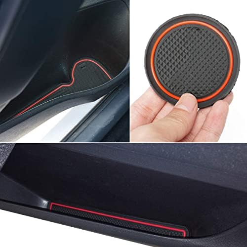 LITTOU KOLOME Custom Fit Cup Door Console Liner Accessories Gate Slot Non-slip Anti-dust Cup Holder Mat for Polo 2011-2016 (Pack of 9) (Red)