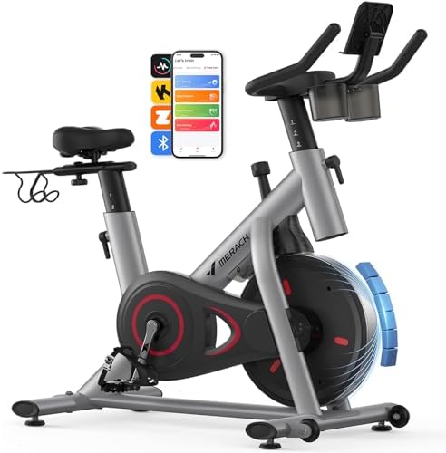 Merach Exercise Bike, Magnetic Friction Stationary Bike with Brak...