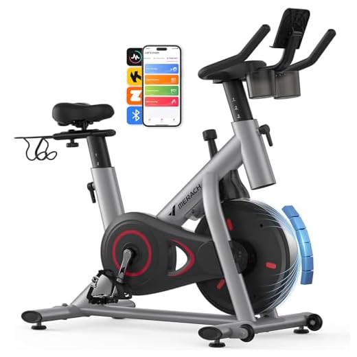 Merach Exercise Bike, Brake Pad/Magnetic Stationary Bike with Exclusive App, Low Noise Indoor Cycling Bike with 270LBS Weight Capacity, Dumbbell Rack and Fitness Courses for Weight Loss