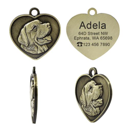 Vintage Retro Heart Shape Customizable Engraved Pets Id Tag For Dog Cat Bronze Nameplate Tags Personalized Anti-Lost Address Number Dogs Collar Id Pendant (French Bulldog) #TOP2